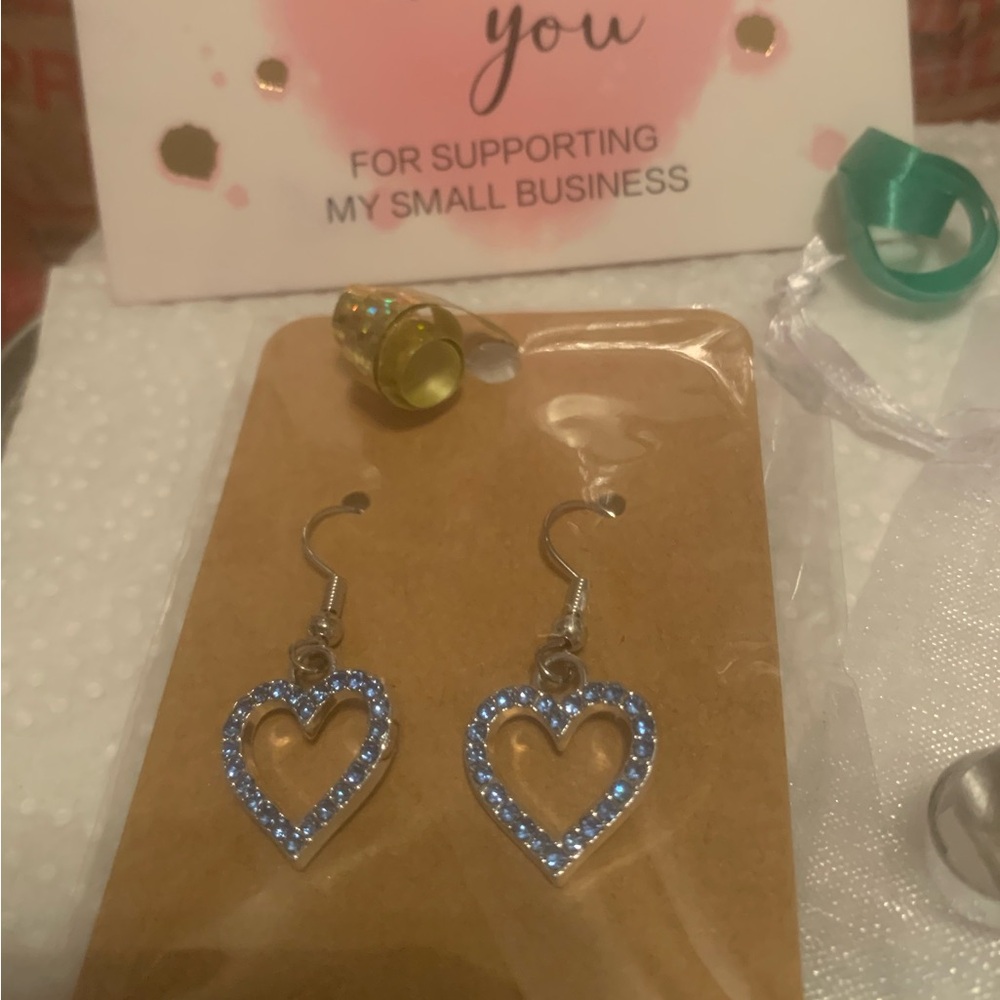NEW Sparkling Crystal Heart Blue Earrings NWT